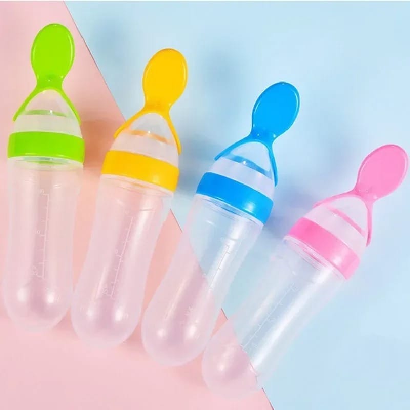 Baby Spoon Feeder | 90ml Silicone Feeding Bottle with Spoon | Infant & Toddler Food Supplement Bottle