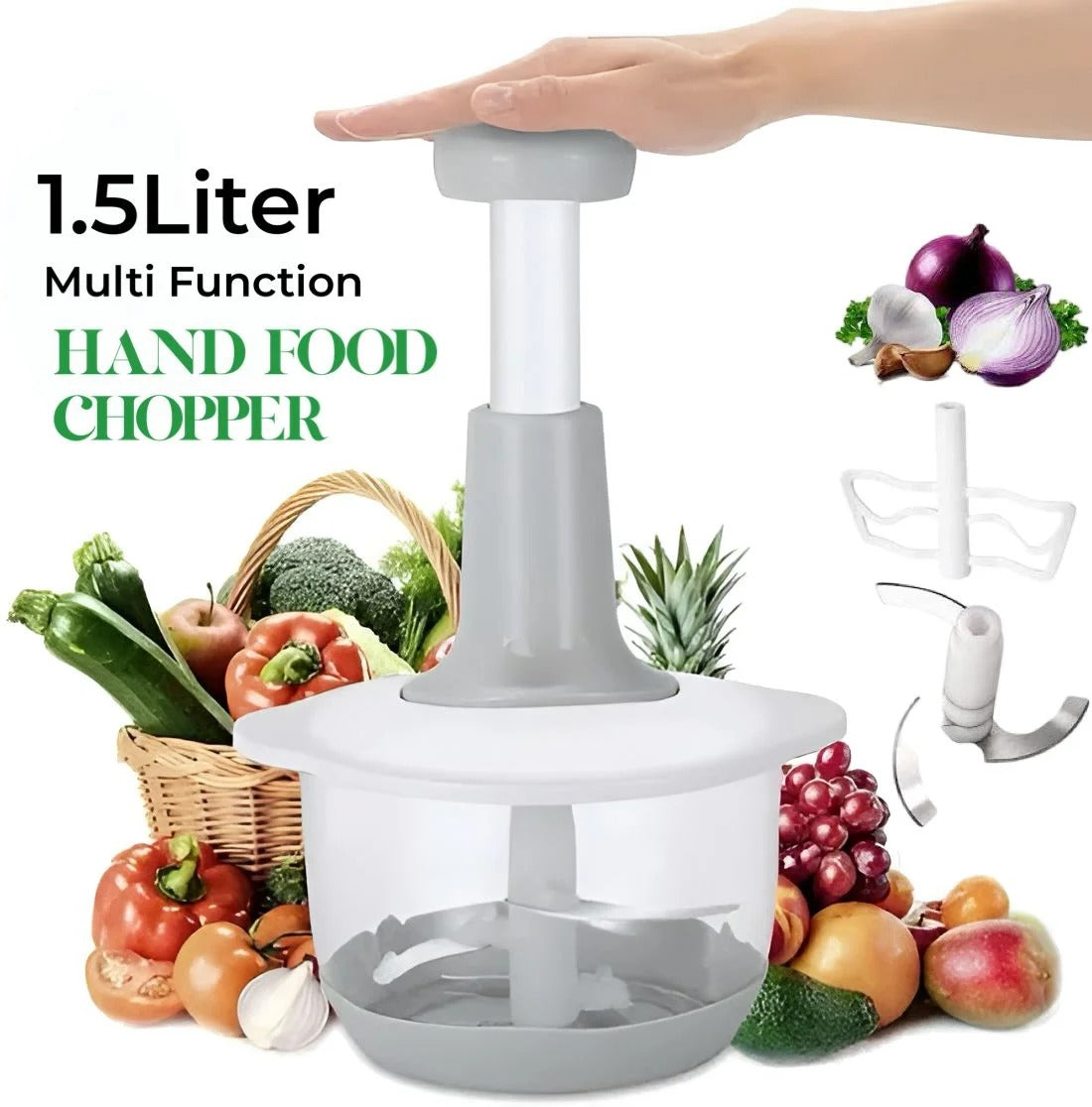Manual Food Chopper – Speedy Hand Press Vegetable & Fruit Cutter - Plastic Body (Random Color)