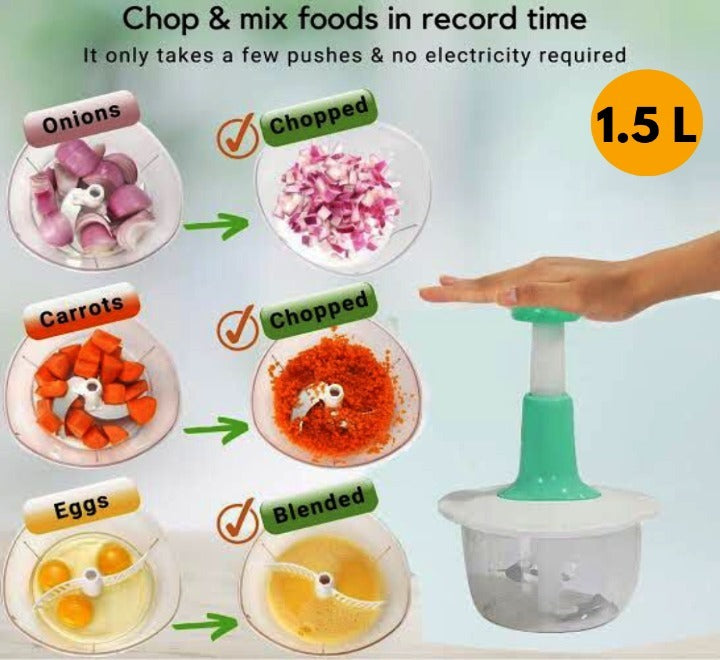 Manual Food Chopper – Speedy Hand Press Vegetable & Fruit Cutter - Plastic Body (Random Color)